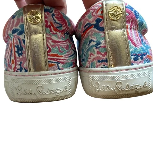 Lilly Pulitzer Pink and Blue Slip-On Sneakers Vibrant Canvas Design Size 8 - Picture 4 of 5